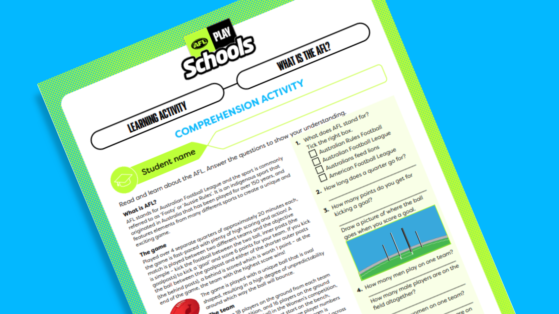 What is the AFL? (Comprehension Task) - Stage 3 - Play AFL