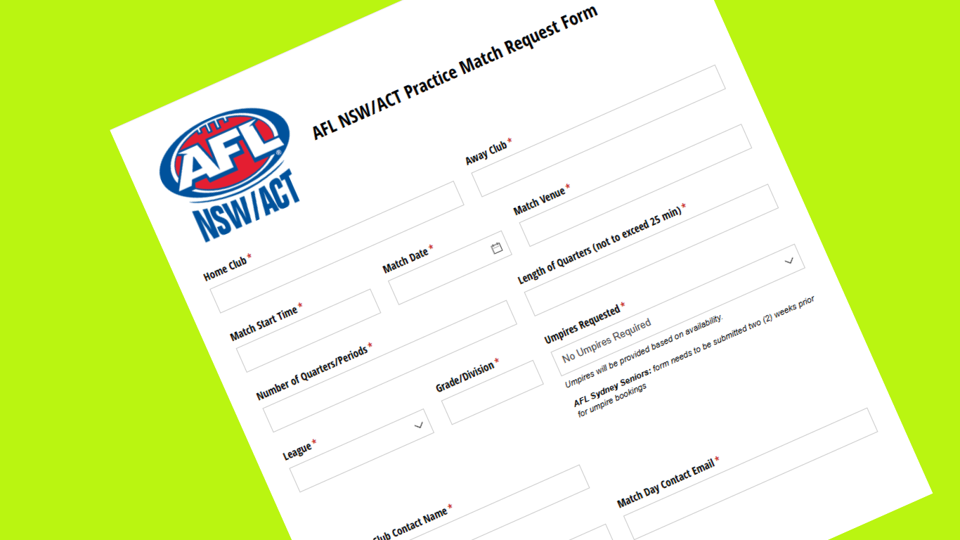 AFL NSW/ACT Practice Match Request Form - Play AFL