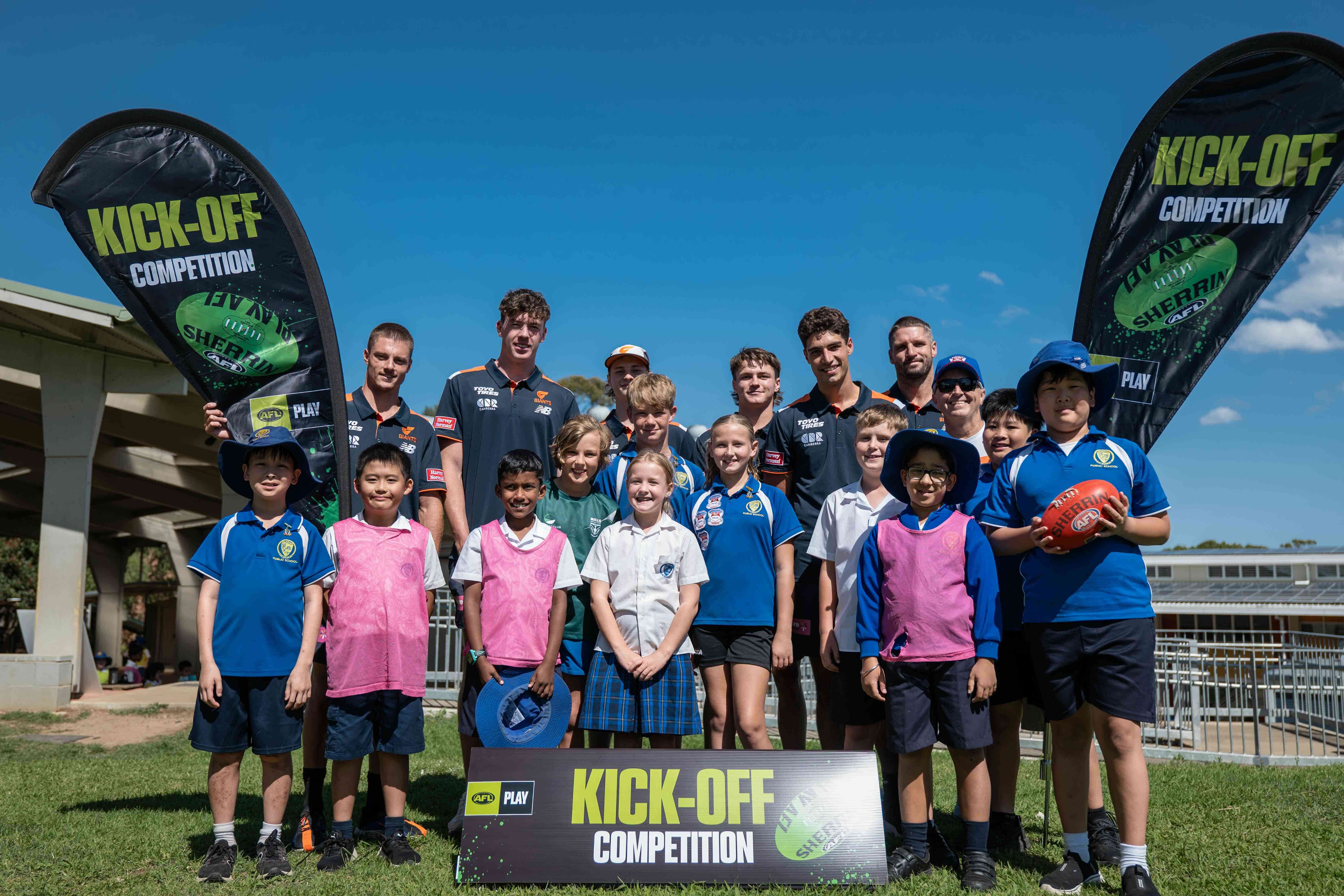 Group of players and kids