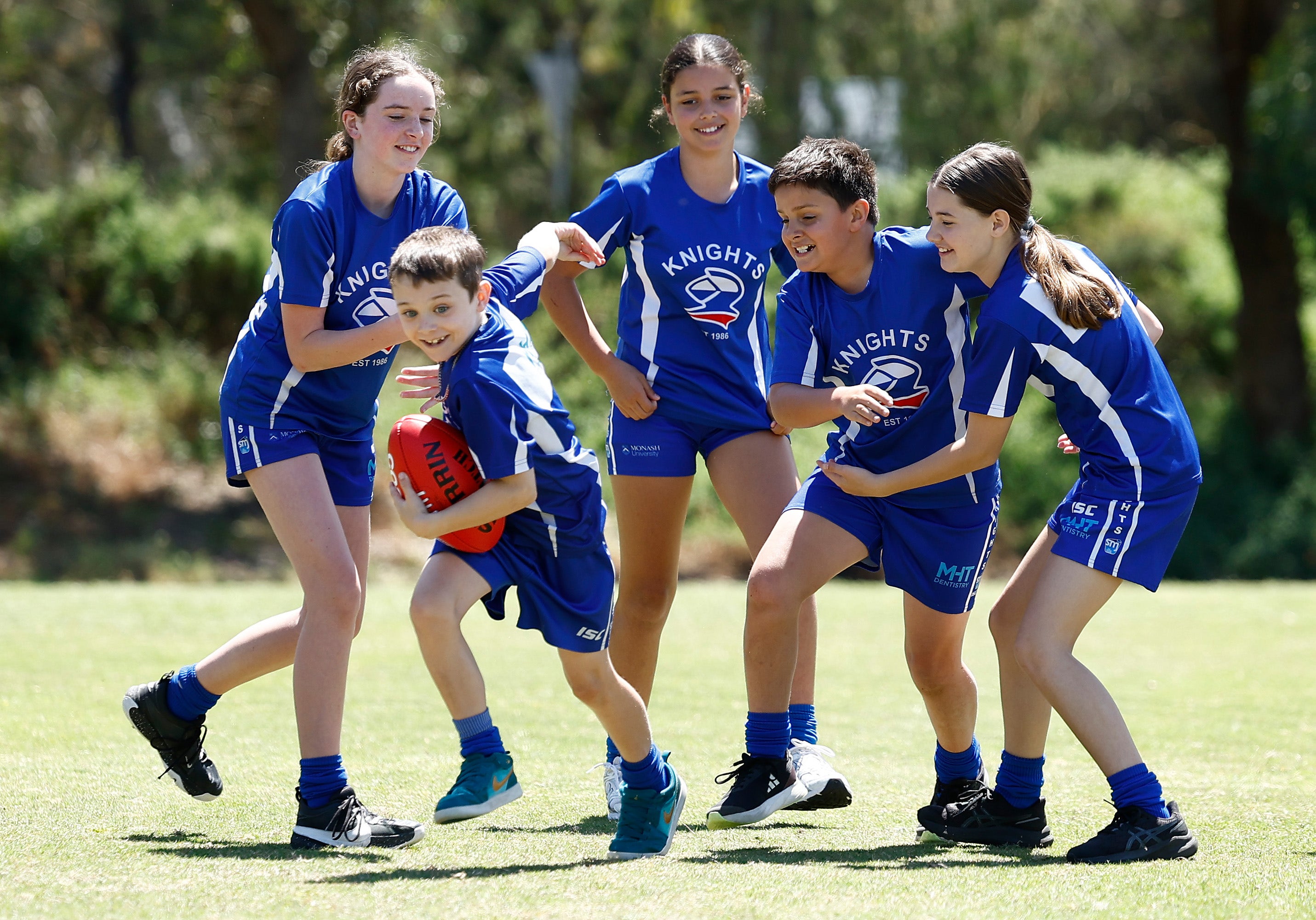 Young footballers training.