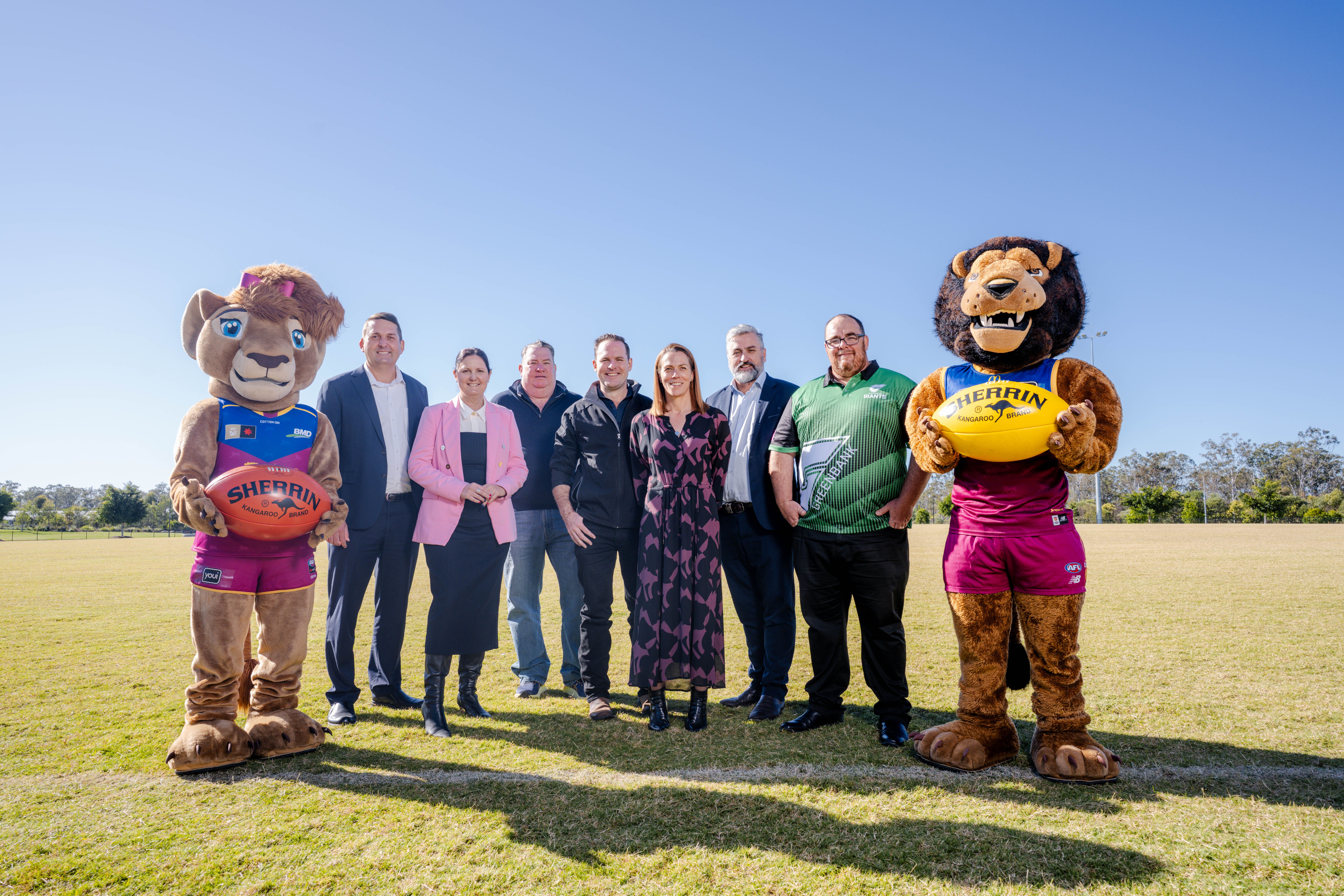 Mark Clancy, Mirvac’s Development Director for Masterplanned Communities in QLD, City of Logan Councillor Natalie Willcocks, the Hon Scott Bucholz MP, Member for Wright, City of Logan Mayor Jon Raven, Trisha Squires Head of AFL Queensland and International, Linus Power, Member for Logan and Chris Luxford, President of the Greenbank Giants