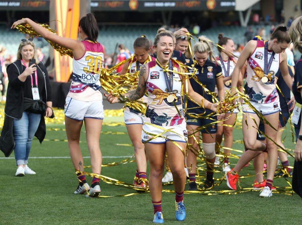 Jess Wuetschner after Brisbane's 2021 AFLW Premiership